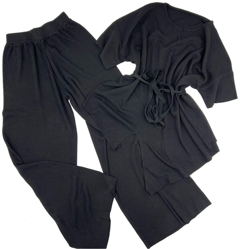 Knitted Set Pants Top Flare Pants Wide Leg High Waisted High Rise Adjustable